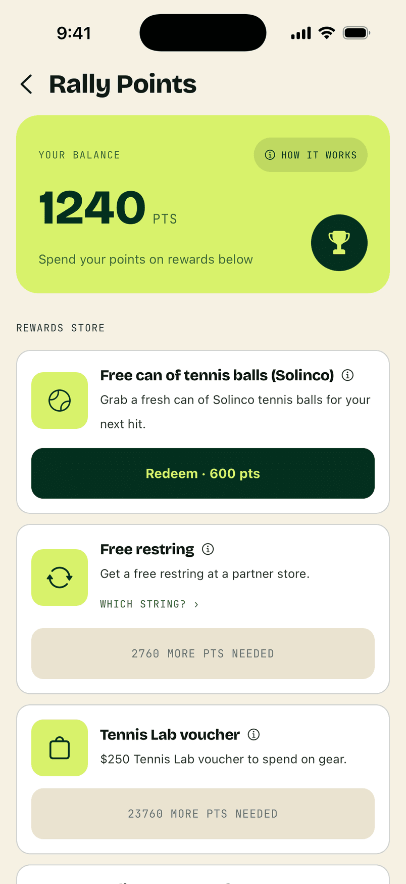 The RallyMate Rally Points rewards store